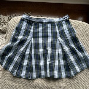 Catholic School Plaid A-Line Skirt - Navy and Green